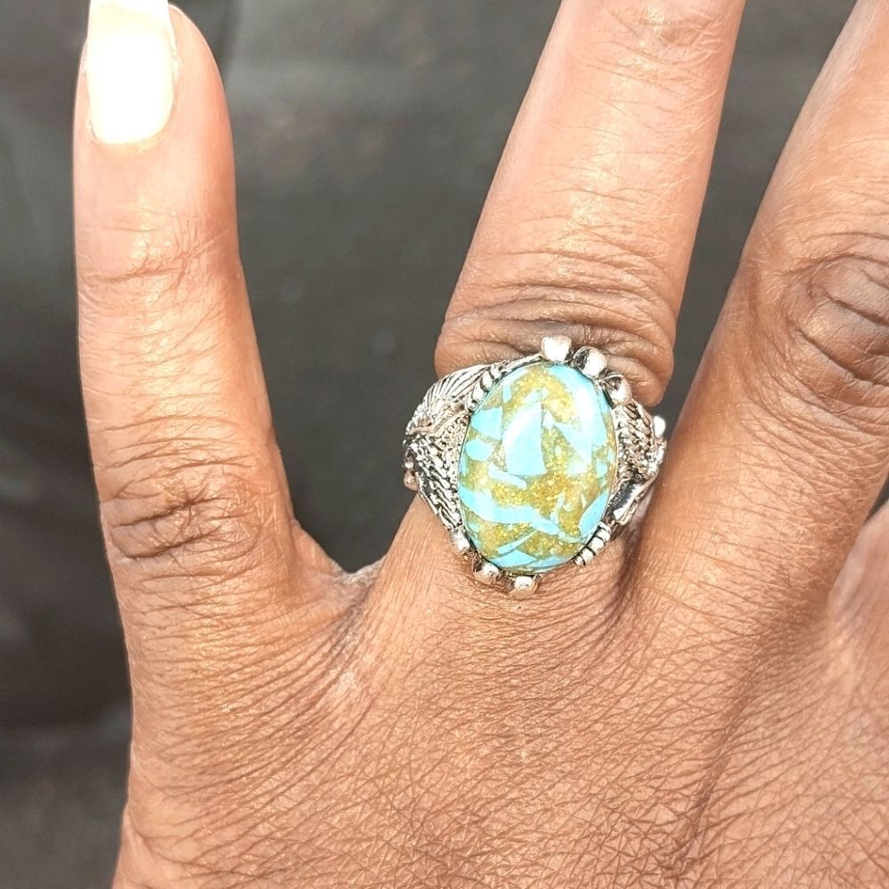 Vintage European and American Retro turquoise Gemstone Unisex ring sz 8 For Adul - Picture 1 of 5